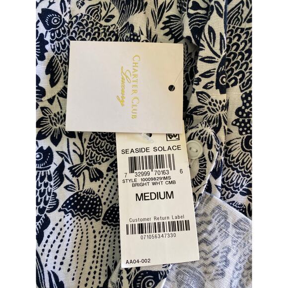 NWT Linen Charter Club Luxury Seaside Solace Blue White Button Up Sz M - Picture 6 of 9